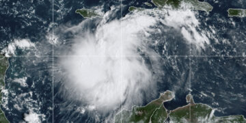 Tormenta tropical Ian en el Caribe. Imagen de satélite: NOAA (vía AP)