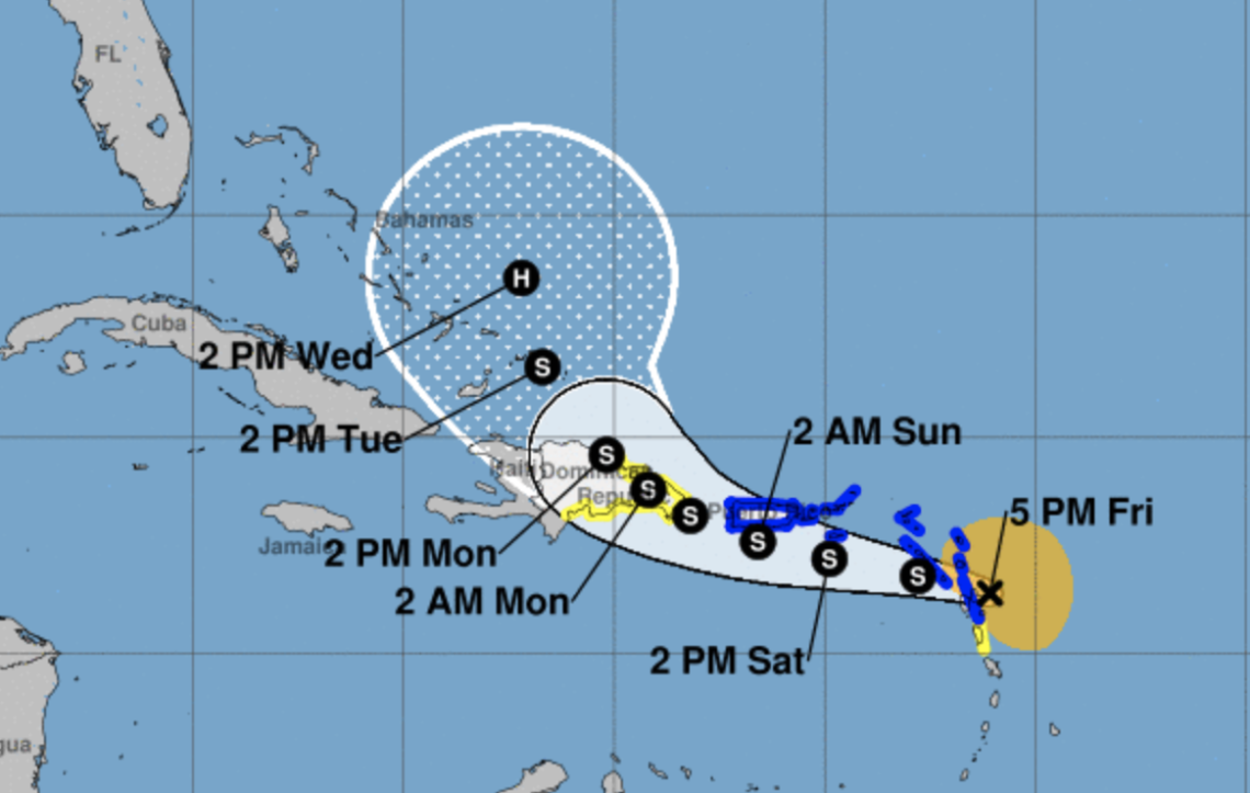 Cono de trayectoria de la tormenta Fiona. Foto: Centro Nacional de Huracanes