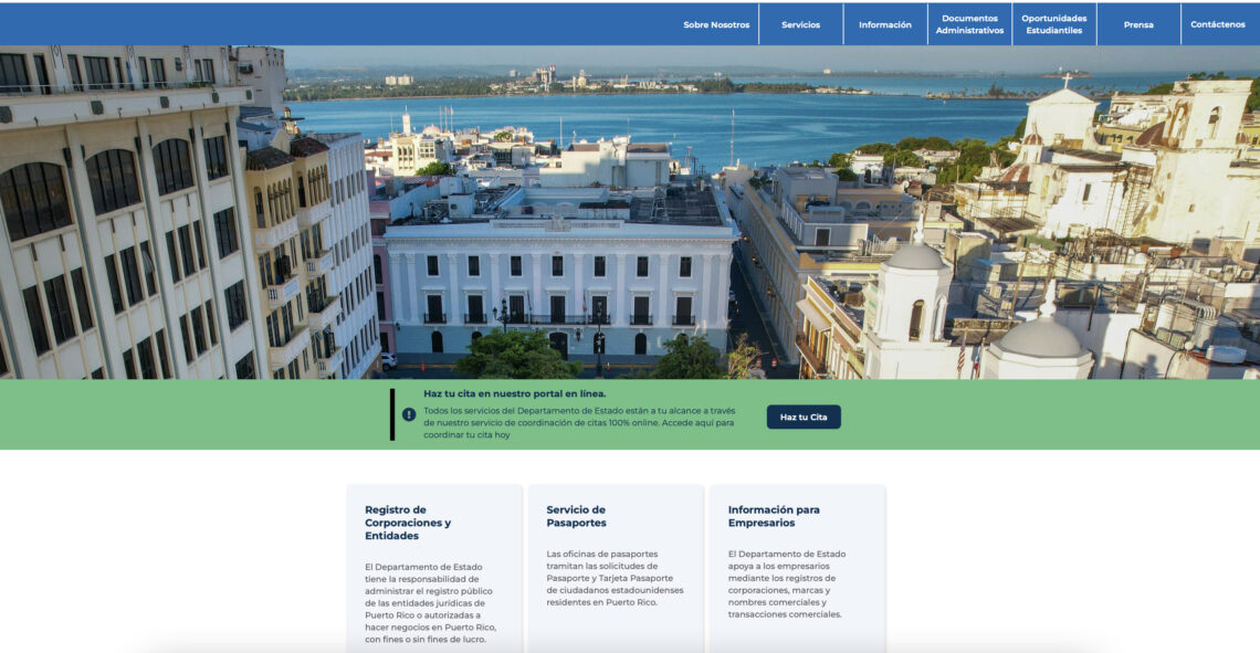Portal del Departamento de Estado de Puerto Rico.