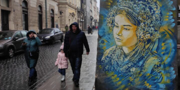 Vista de un mural en Leópolis (Ucrania). Foto: EFE/ Rostyslav Averchuk