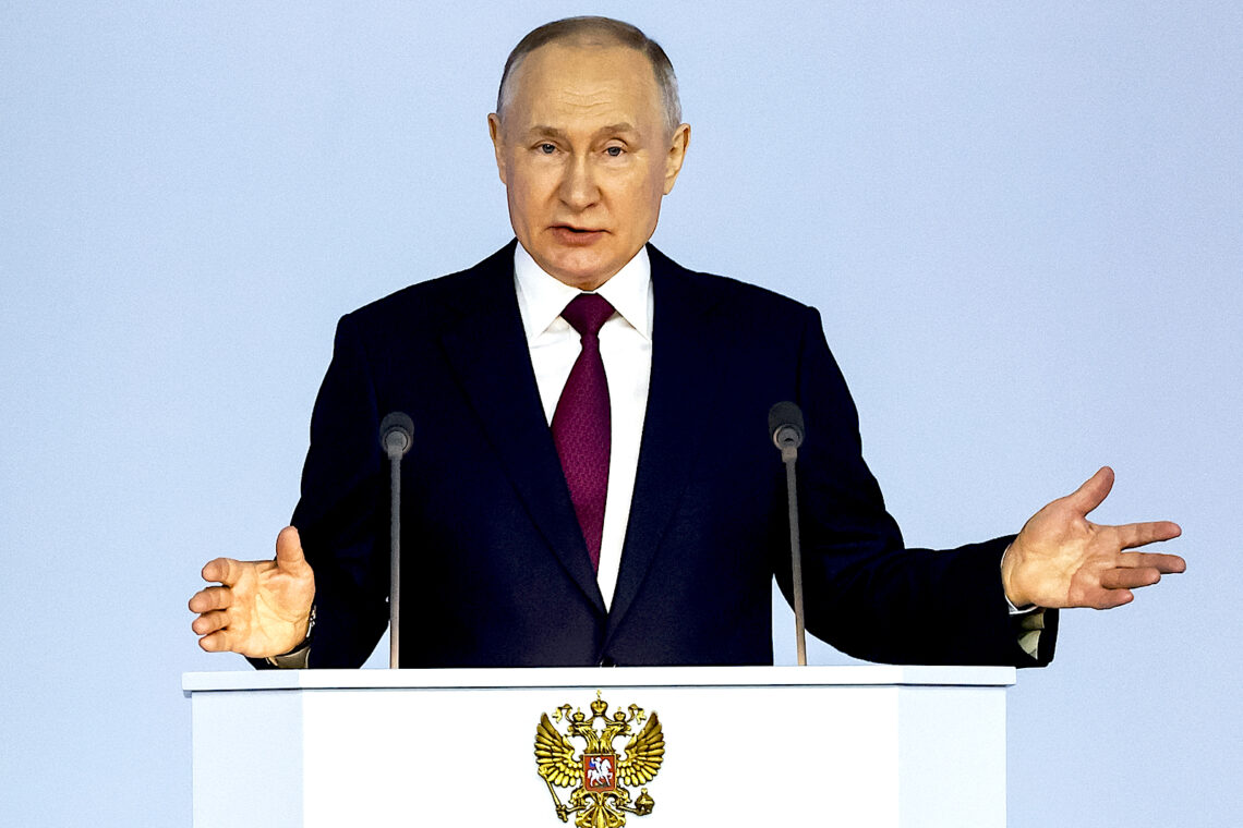 El presidente de Rusia, Vladímir Putin, durante su discurso anual sobre la nación en Moscú, Rusia. (Foto: Dmitry Astakhov, Sputnik, Imagen de pool del Kremlin via AP)