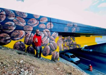 Gabriel Salva pintó el mural en el puente de la PR-2 frente a Yauco Plaza. (Foto: Facebook / Municipio de Yauco)
