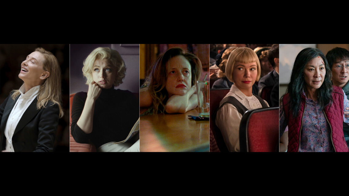 Cate Blanchett, Ana de Armas, Andrea Riseborough, Michelle Williams y Michelle Yeoh. (Fotos: Focus Features/Netflix/Momentum Pictures/Universal/A24 vía AP)
