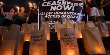 Manifestación para pedir el fin del conflicto entre Hamas e Israel, y que se permita entrar la ayuda humanitaria a Gaza, en Metro Manila, Filipinas. (Foto: EFE/EPA/ROLEX DELA PENA)