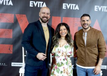 Eddie Noel Rodríguez, Cherry Torres y Víctor Santiago protagonizan el musical “Evita”. (Foto suministrada)