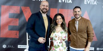 Eddie Noel Rodríguez, Cherry Torres y Víctor Santiago protagonizan el musical “Evita”. (Foto suministrada)