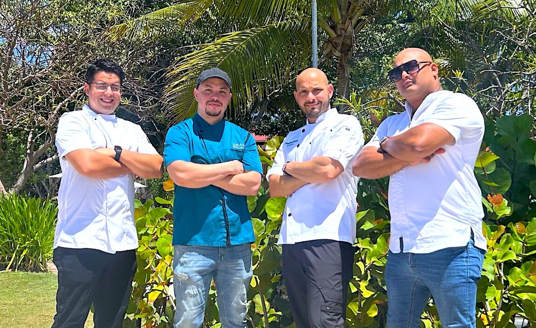 El chef ejecutivo del hotel, Fernando Nieves, y los chefs Alejandro Vélez de Lola Eclectic Cuisine, Félix López de Umami Restaurant y Yamil Cancel de la Bodega de Méndez, participarán de la velada bajo las estrellas. (suministrada)