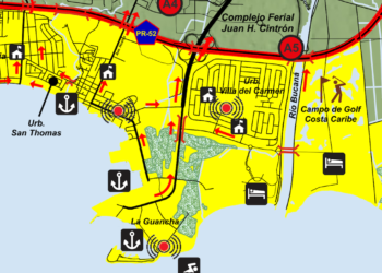 Las 2,064 viviendas de Villa del Carmen en Ponce cuentan con una sola vía de acceso vehicular, a pesar de que toda el área ubica en un territorio vulnerable a tsunamis, como evidencia el Mapa de Desalojo de la Red Sísmica de Puerto Rico. (Mapa: Red Sísmica)