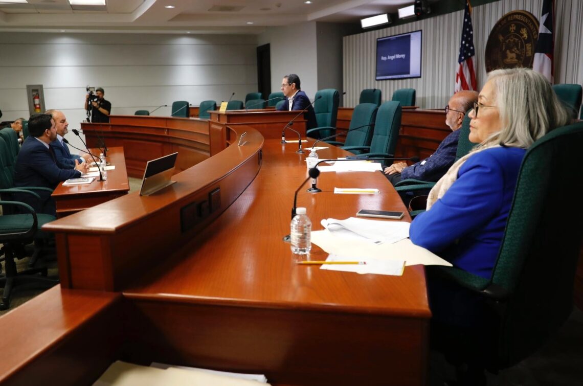 El director ejecutivo de la Autoridad de Tierras, Irving Rodríguez Torres, y el secretario de Agricultura, Ramón González Beiró, participaron en la vista pública de presupuesto. (Foto suministrada)