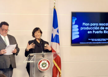 El representante Denis Márquez Lebrón y la senadora María de Lourdes Santiago Negrón en rueda de prensa. (Captura de vídeo)