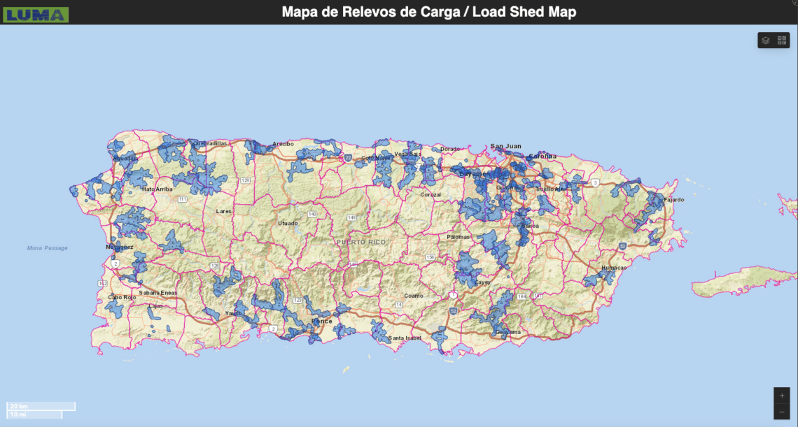 Mapa Relevo de Cargas para el 22 de agosto de 2024. (Fuente: LUMA Energy)