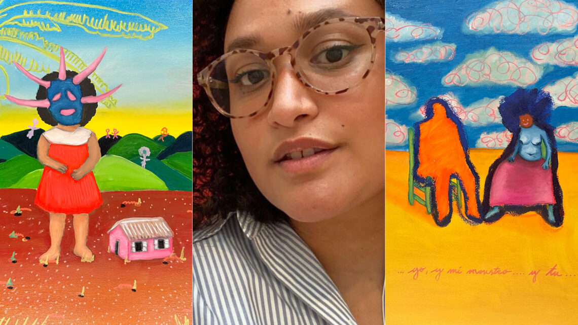 Estefanía Vallejo Santiago con sus obras “Desde Niña” y “yo, mi monstruo y tú”. (Fotos suministradas)