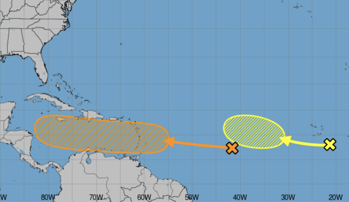 Ondas tropicales en el Atlántico camino al Caribe. (Imagen: CNH)