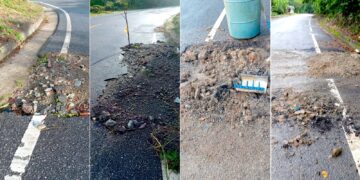 Huecos en varios puntos de la carretera PR-139 en La Carmelita en Ponce. (Fotos suministradas)