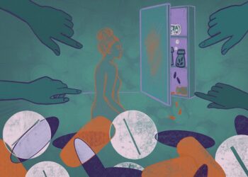 En la última década, las muertes por sobredosis entre mujeres, contabilizadas como feminicidios indirectos, han aumentado cuatro veces más, superando el ritmo de incremento en hombres. (Ilustración: Emmalynn González, E.G. Atelier)