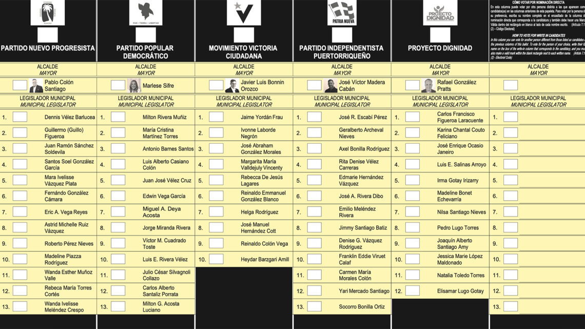 Papeleta municipal de Ponce modelo para las elecciones 2024. (Foto: Comisión Estatal de Elecciones)